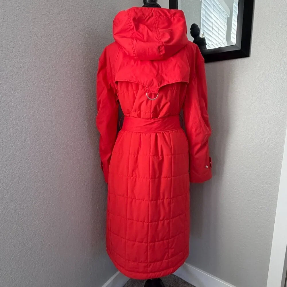 NWT HUNTER Red Chasseur Belted Insulated Hooded Long Trench Coat Small - Picture 5 of 16